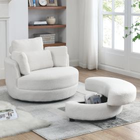 39"W Oversized Swivel Chair with moon storage ottoman for Living Room, Modern Accent Round Loveseat Circle Swivel Barrel Chairs for Bedroom Cuddle Sof