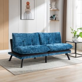 Convertible Sofa Bed Loveseat Futon Bed Breathable Adjustable Lounge Couch with Metal Legs,Futon Sets for Compact Living Space Chenille-Blue