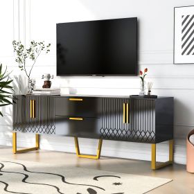 U-Can Modern TV Stand for TVs up to 75 Inches, Storage Cabinet with Drawers and Cabinets, Wood TV Console Table with Metal Legs and Handles for Living