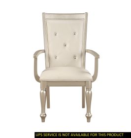 Modern Silver Finish Arm Chairs 2pc Set Crystal Button-Tufted Chair Traditional Design Dining Room Furniture Upholstered Seat Back