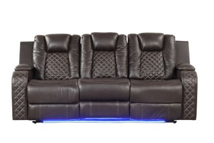 Benz LED & Power Reclining Sofa Made With Faux Leather in Brown