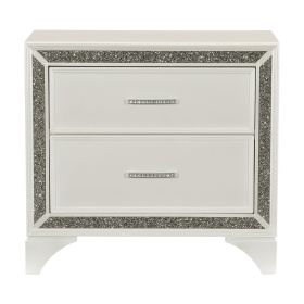 Glamourous Bedroom 1pc Nightstand Pearl White Metallic Finish Silver Glitter Trim Wooden furniture