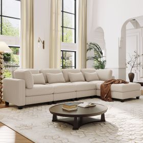 U_STYLE 5 Pieces L shaped Sofa with Removable Ottomans and comfortable waist pillows