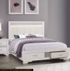 Modern Glam White Finish 1pc Queen Platform Bed with Drawers Storage Upholstered Headboard Silver Glitter Accent Wooden Bedroom Furniture