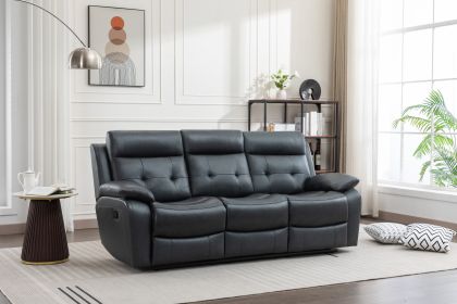 Genuine Leather Non-Power Reclining Sofa with Drop Down Table,Stainless Steel Cupholders and Magazine bag- Blue