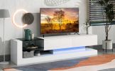 On-Trend TV Stand with Two Media Storage Cabinets Modern High Gloss Entertainment Center for 75 Inch TV, 16-color RGB LED Color Changing Lights for Li