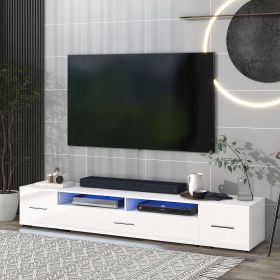 ON-TREND Extended, Minimalist Design TV stand with Color Changing LED Lights, Modern Universal Entertainment Center, High Gloss TV Cabinet for 90+ inc