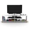 FurnisHome Store Mid Century Modern Tv Stand 4 Shelves Open Storage Wood Legs Entertainment Centre 57 inch Low Tv Unit, Walnut/White