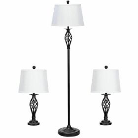 2 Table Lamps 1 Floor Lamp Set with Fabric Shades