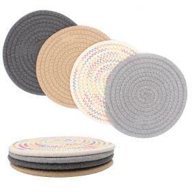 8pcs Round Coasters Cotton Trivets Set Woven Placemats 4.3 inch and 11.8 inch Diameter 100% Pure Eco Cotton, Boho, Farmhouse, Mid Century Modern, Kitc