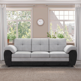 81.9‚Ä≥ Large size Three Seat Sofa,Modern Upholstered,Black leather paired with light gray velvet