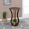 Brown Round Accent Table with Faux Marble Top