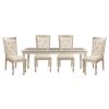 Traditional Design Formal Dining 5pc Set Table w Extension Leaf and 6 Side Chairs Crystal Button-Tufted Cushion Seat Silver Finish Furniture