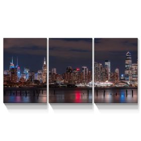 3 panels Framed Canvas City Night Scape Wall Art Decor,3 Pieces Mordern Canvas Painting Decoration Painting for Chrismas Gift, Office,Dining room,Livi