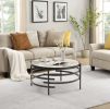 32.48'' Round Coffee Table With Sintered Stone Top&Sturdy Metal Frame, Modern Coffee Table for Living Room, Darker Gray