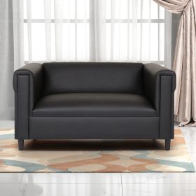 Black Broadway Faux Leather Loveseat Sofa for Living Room, Modern D√©cor Love Seat Mini Small Couches for Small Spaces and Bedroom with Solid Wood Fra