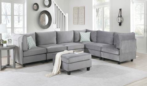 Simona 120" Gray Velvet 7Pc Modular Sectional Sofa