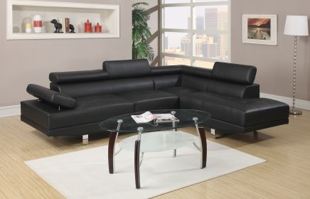 Black Color Sectional Living Room Furniture Faux Leather Adjustable Headrest Right Facing Chaise & Left Facing Sofa