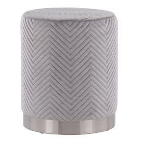 Marla Contemporary/Glam Chevron Ottoman in Chrome and Silver Velvet by LumiSource