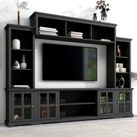 [VIDEO provided] ON-TREND Minimalism Entertainment Wall Unit with Bridge, Modern TV Console Table for TVs Up to 70", Multifunctional TV Stand with Tem