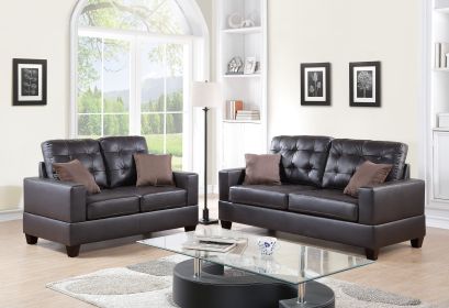 Living Room Furniture 2pc Sofa Set Espresso Faux Leather Tufted Sofa Loveseat w Pillows Cushion Couch