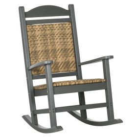 Outsunny Outdoor Rocking Chair, Traditional Wicker Porch Rocker w/ Soft Padded Seat, Breathable Backrest, Fade-Resistant Waterproof HDPE Frame with PE