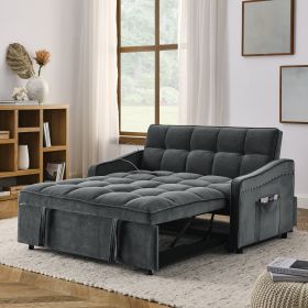 Loveseats Sofa Bed with Pull-out Bed,Adjsutable Back and Two Arm Pocket,TypeC and USB Charging with Copper nail,Grey (47"x53"x31")