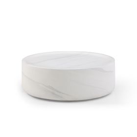 35.43'' Round coffeee table ,Marble table ,Simple Modern Center Cocktail Table ,Sturdy Fiberglass table for Living Room, No Need Assembly,WHITE