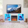 TV Stand Electric Fireplace TV Stand with Glass Shelves, 3D Fireplace TV Stand with LED Lights Wood with USB Charging Outlet Modern Television Table C