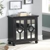 Classic Storage Cabinet 1pc Modern Traditional Accent Chest with Mirror Doors Antique Black Finish Pendant Pulls Wooden Furniture Living Room Bedroom