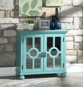 Classic Storage Cabinet 1pc Modern Traditional Accent Chest with Mirror Doors Antique Aqua Finish Pendant Pulls Wooden Furniture Living Room Bedroom