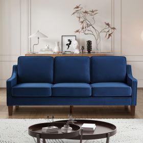 Modern 3 Piece seat Sofa Couch with Scooped Armrest/Wood legs,Upholstered Velvet 3-seat Sofa with Removable Cushions for Livingrooom Bedroom,Navy