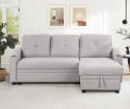 80.3" Orisfur. Pull Out Sofa Bed Modern Padded Upholstered Sofa Bed , Linen Fabric 3 Seater Couch with Storage Chaise and Cup Holder , Small Couch for