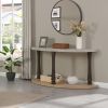 60 inch Long Semi Circle Demilune Sofa Table for Small Hallway Entryway Space, Wooden Half Moon Sturdy Console Tables, Grey&Natural Colour