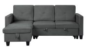 Nova 82.5" Dark Gray Velvet Reversible Sleeper Sectional Sofa with Storage Chaise