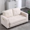 {VIDEO PROVIDED}Beige Folding Sofa Bed with Two Storage Pockets, Linen Convertible Foldable Couch Bed, Loveseat Sleeper Sofa, Sofa Bed Couch, Couches