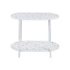 End Table 24" 2-Tiers Oval Nightstand, Modern Marble Small Table Coffee Tea Sofa Table for Living Room Indoor Balcony