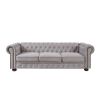 Chesterfield sofa in linen fabric (Light Grey)