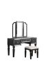 Luxurious Majestic Classic Black Color Vanity Set w Stool 3- Storage Drawers 1pc Bedroom Furniture Set Tri-Fold Mirror