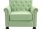 Mid-Century Modern Accent Chair, Linen Armchair w/Tufted Back/Wood Legs, Upholstered Lounge Arm Chair Single Sofa for Living Room Bedroom, Grass green