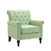 Mid-Century Modern Accent Chair, Linen Armchair w/Tufted Back/Wood Legs, Upholstered Lounge Arm Chair Single Sofa for Living Room Bedroom, Grass green