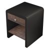 Mid Century Modern Style One-Drawer Nightstand, Walnut and Black