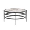 32.48'' Round Coffee Table With Sintered Stone Top&Sturdy Metal Frame, Modern Coffee Table for Living Room, Darker Gray