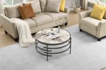 32.48'' Round Coffee Table With Sintered Stone Top&Sturdy Metal Frame, Modern Coffee Table for Living Room, Darker Gray