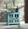 Classic Storage Cabinet 1pc Modern Traditional Accent Chest with Mirror Doors Antique Aqua Finish Pendant Pulls Wooden Furniture Living Room Bedroom