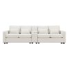 [VIDEO provided] [New] 114.2" Upholstered Sofa with Console, 2 Cupholders and 2 USB Ports Wired or Wirelessly Charged, Modern Linen Fabric Couches wit