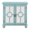 Classic Storage Cabinet 1pc Modern Traditional Accent Chest with Mirror Doors Antique Aqua Finish Pendant Pulls Wooden Furniture Living Room Bedroom