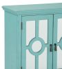 Classic Storage Cabinet 1pc Modern Traditional Accent Chest with Mirror Doors Antique Aqua Finish Pendant Pulls Wooden Furniture Living Room Bedroom