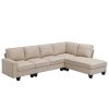 [VIDEO provided] [New] 104.3*78.7" Modern L-shaped Sectional Sofa,7-seat Linen Fabric Couch Set with Chaise Lounge and Convertible Ottoman for Living