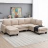 [VIDEO provided] [New] 104.3*78.7" Modern L-shaped Sectional Sofa,7-seat Linen Fabric Couch Set with Chaise Lounge and Convertible Ottoman for Living